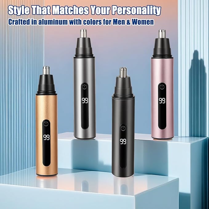 SYAWS Nose Hair Trimmer for Men and Women,USB Rechargeable Eyebrow & Facial Hair Remover with LED Display,Aluminum Alloy Shell with IPX7 Waterproof,Dual Edge Blades for Easy Cleaning (Black)