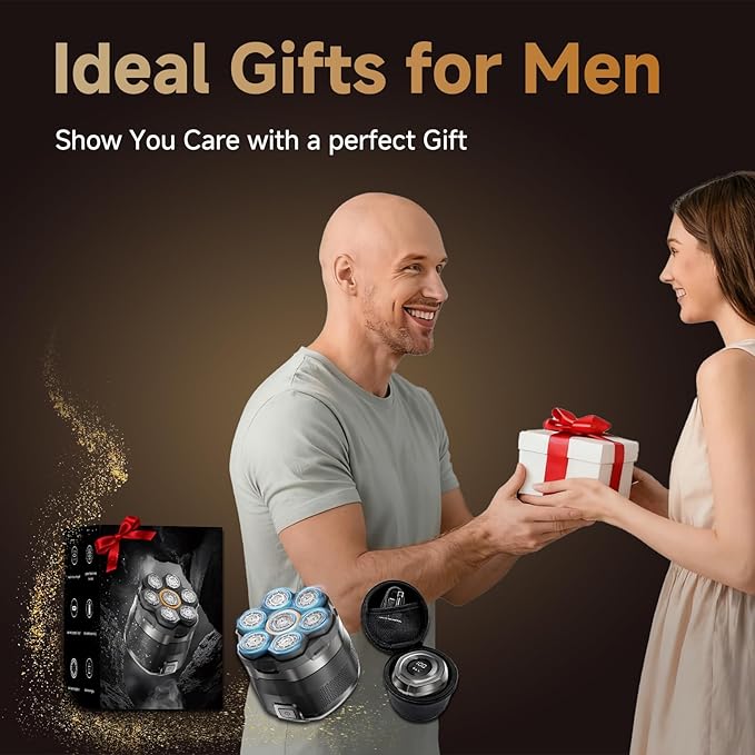 Head Shaver for Bald Men,7D Electric Bald Razor with Storage Bag,Waterproof Wet Dry Shaving,Cordless Bald Head Shaving Kit,Rechargeable Shavers for Scalp/Face/Beard,USB-C Fast Charging,Men's Gift