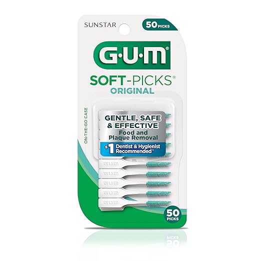 GUM Soft-Picks Original, Easy to Use Dental Picks for Teeth Cleaning Health, Disposable Interdental Brushes with Convenient Carry Case, Dentist Recommended Dental Picks, 50 Count (Pack of 6)