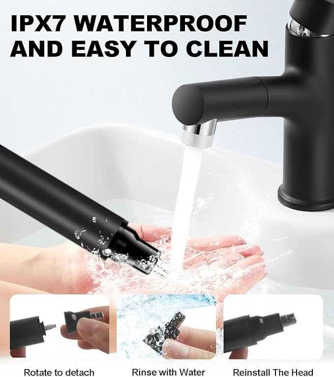 BUV Nose Hair Trimmer with LED Display- 2025 Professional Painless Ear Hair Trimmers for Men and Women, USB Rechargeable Nose Hair Trimmer Clipper – 14,000 RPM IPX7 Waterproof Dual Edge Blades, Black