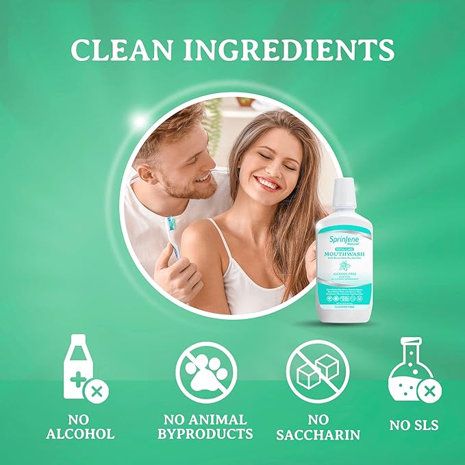 SprinJene Natural Sensitivity & Gum, Fluoride Free Toothpaste for Sensitive Teeth & Gum (1 Pack) + Fluoride Free & Alcohol Free Mouthwash