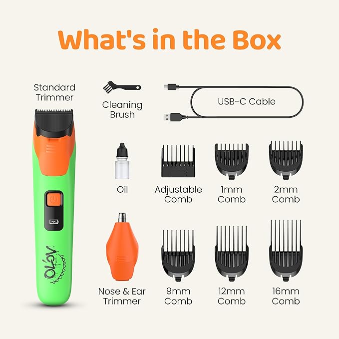 Electric Beard Trimmer for Men,Nose Hair Trimmer & Electric Razor 10-in-1 Grooming Kit Cordless Shaver Gift-Ready for Men(Greenish Orange)
