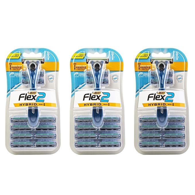 Bic Flex 2 Hybrid Razor - 1 Handle & 10 Cartridges Per Package - Pack of 3