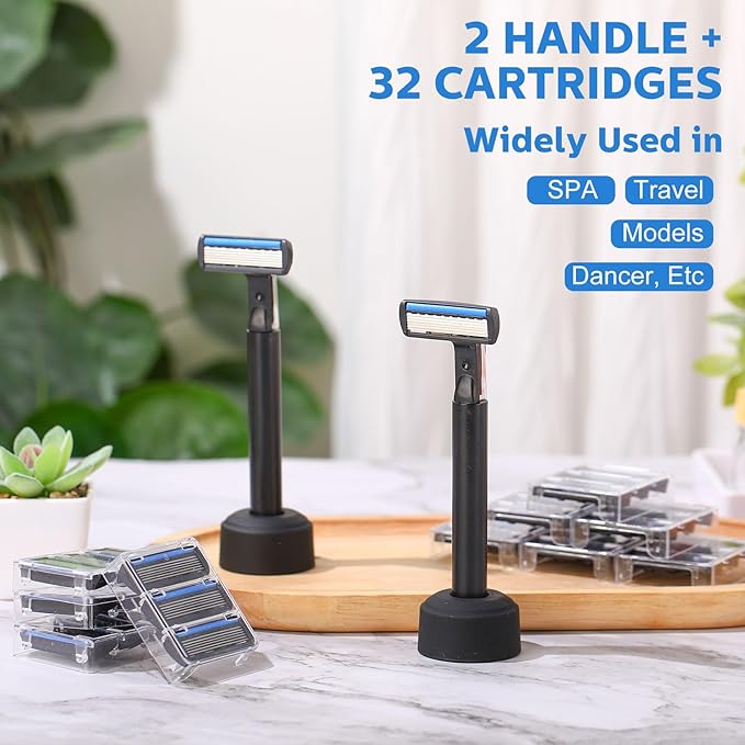 34 Pcs Refillable 6-blade Disposable Razors for Men Set Sensitive Skin Razors Shaving Kit for a Smooth and Comfortable Shave, 2 Handle and 32 Cartridges