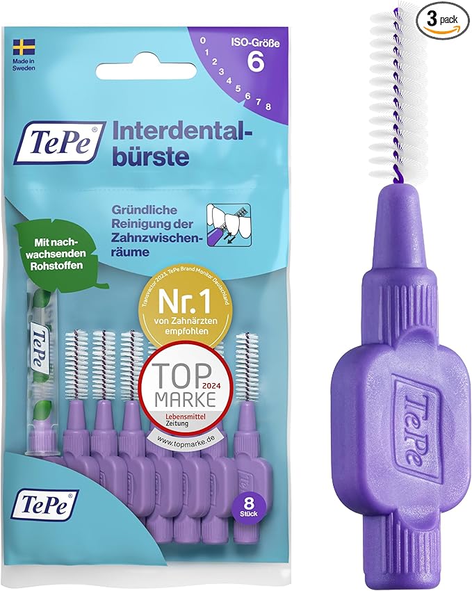 TePe Interdental Brushes 1.1mm Purple - 3 Packets of 8 (24 Brushes) by TePe