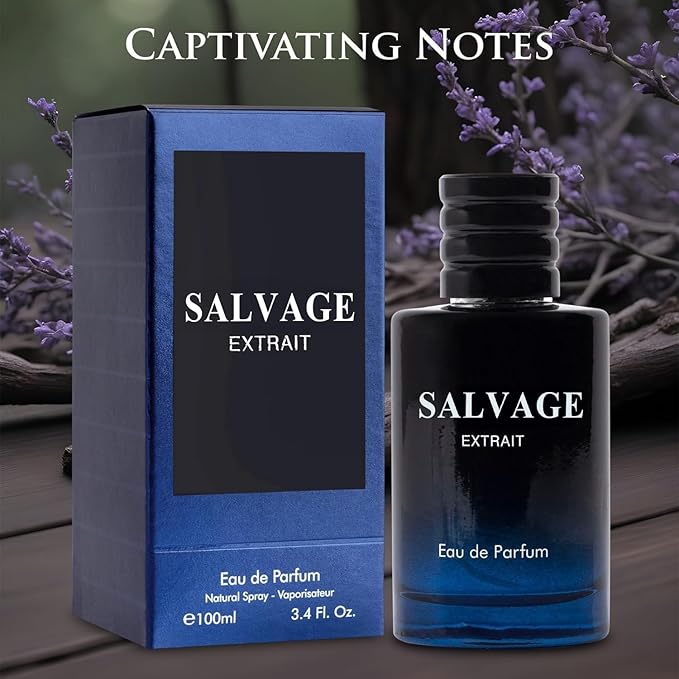 Salvage Extrait Eau De Parfum for Men Top Notes of Grapefruit & Heady Spices Base Notes of Lavender Essence & Rich Wood Cologne for Everyday Wear, Work Days, Romantic Date Elegant 100ml Bottle