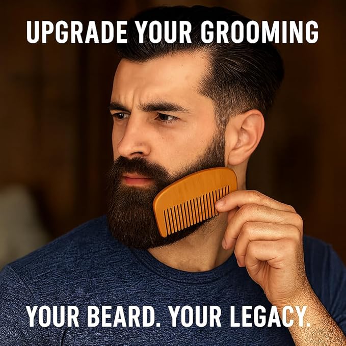 Beard Comb for Men - 2-pack - Natural Wood Wide Tooth Pocket Comb - Anti-Static, Durable & Portable Beard, Mustache & Hair Grooming Tool - Perfect for Detangling, Styling, Shaping- Premium Quality