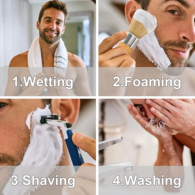 Genixart Shaving Brush, Nature Bristle Shave Brush, Luxury Shaving Brushes for Men as Gift for Father Boyfriend Husband (2 pcs Gift Box)