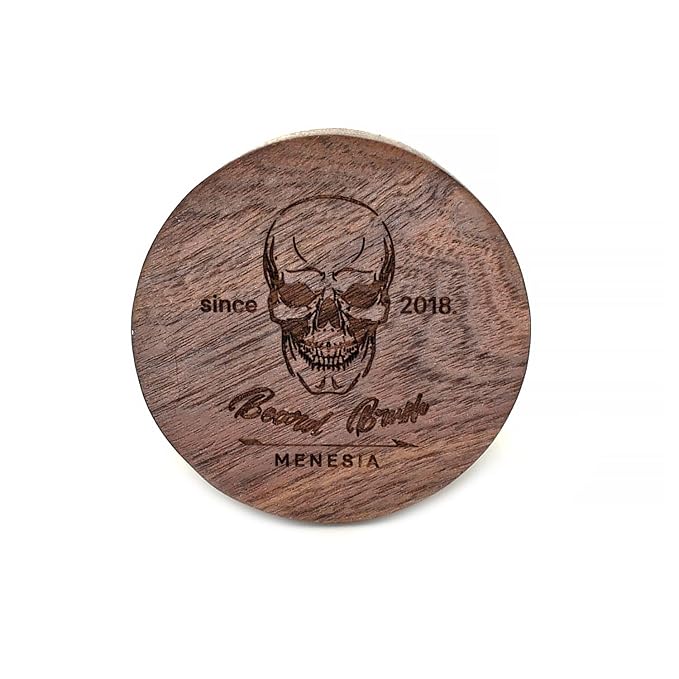 Small and Round Beard Brush, Pocket Travel Men's Wooden Boar Bristle Hair Beard Mustache Brush for Men (Skull)