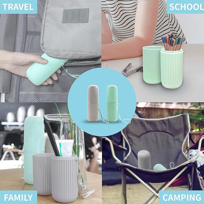 Sunenlyst 2Pcs Travel Toothbrush Holder, Portable Toothbrush Case for Traveling, Camping, Business Trip and School, Multifuction Plastic Toothbrushes Toothpaste Set with Two Colors(Length:7.7"