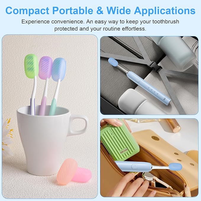 Xixter 12 Pack Silicone Toothbrush Covers for Travel, Tooth Brush Cover Cap for Electric & Manual Toothbrushes Head Covers, Toothbrushes Protector for Kids, Reusable Toothbrush Caps