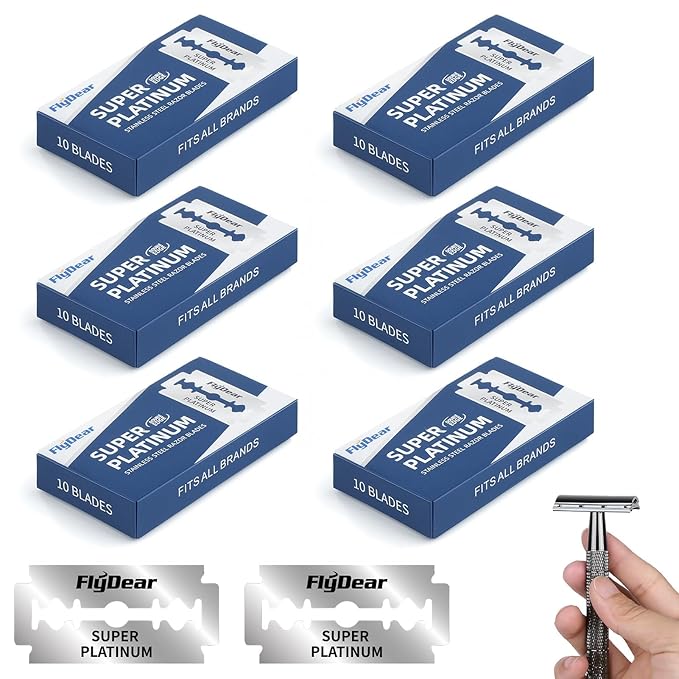 60Pcs Double Edge Safety Razor Blades, Platinum Stainless Steel Straight Razor Blades for Men, Precision Shaving for Smooth, Comfortable Close Shaves, Fits Most Double Edge Razors