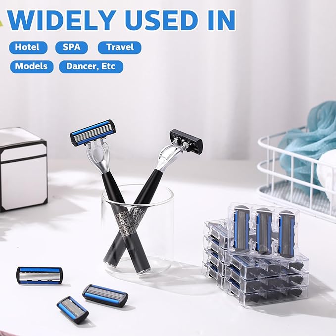 40 Pcs Disposable Men's Razors Set 6-blade Sensitive Skin Refillable Razor Kit for a Comfortable Shave, 2 Handles and 38 Cartridges