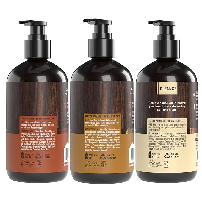 Every Man Jack Beard Wash Variety Pack for Men – Full Size 3-Pack Variety with Sandalwood, Vanilla + Cedar & Aged Bourbon Scents – Naturally Derived w/Aloe and Glycerin – 6.7 fl oz (3 Pack)