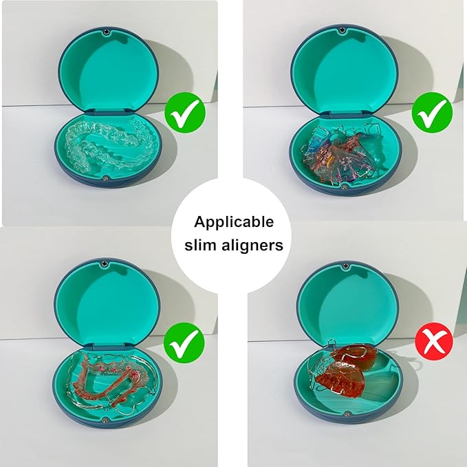 2PCS Retainer Case Compatible with Invisalign,Cute Slim Aligner Case,Customized Magnetic Closure Orthodontic Retainer Cases (2 Pack Grey + Cyan Silicone)
