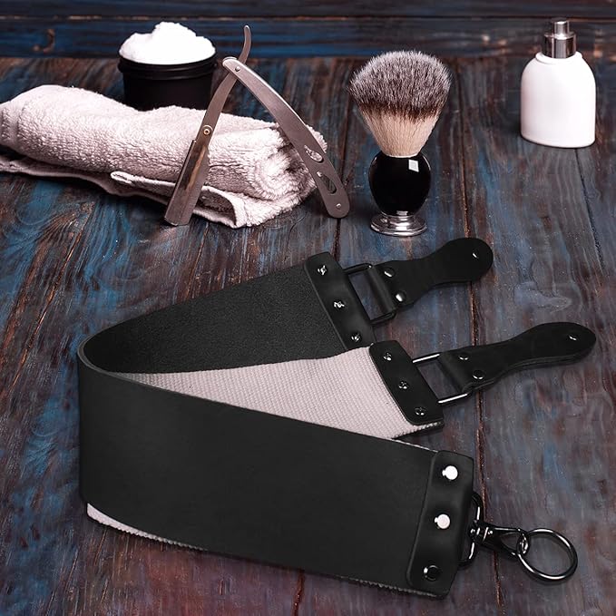 Razor Strop - Barber's Latigo Leather Straight Razor Strop. Dual Strap that will be a Great Addition for Any Straight Razor. PREMIUM LEATHER Strop for Sharpening. (Black Personalized)