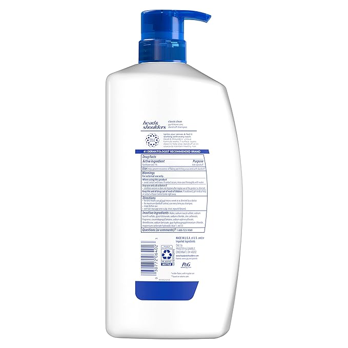 Head & Shoulders Anti-Dandruff Shampoo with 1% Pyrithione Zinc, Classic Clean, Fresh Scent, Daily Use, Moisturizing, Flake Control, Color-Safe, Safe for All Hair Types - Dry, Itchy Scalp, 28.2 Fl Oz