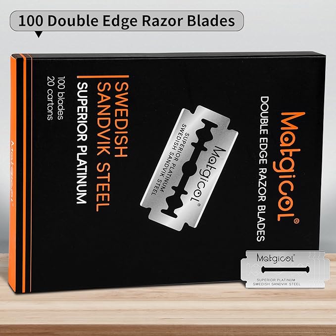 Double Edge Safety Razor Blades - 100 Count Premium Platinum Swedish Steel Blades for Men & Women’s Razors with a Smooth Precise and Clean Shave