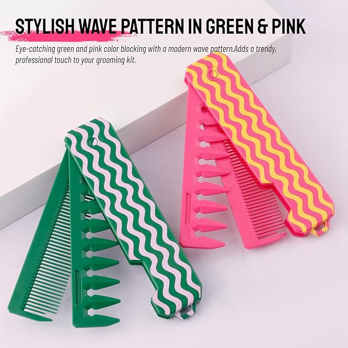 Protable Folding Hair Comb for Men, 2 in 1 Pocket Combs - Fine Tooth Comb, Styling for Everyday Grooming & Combing Hair, Beards and Mustaches (Green)