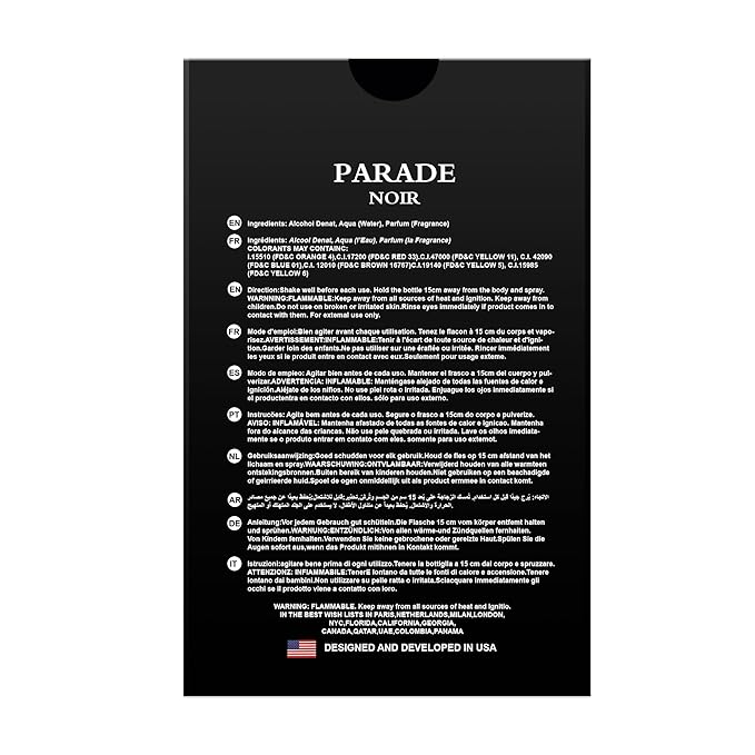 Hybrid & Company Parade Noir For Men Eau De Toilette Vaporisateur Natural Spray 3.4 Fl Oz