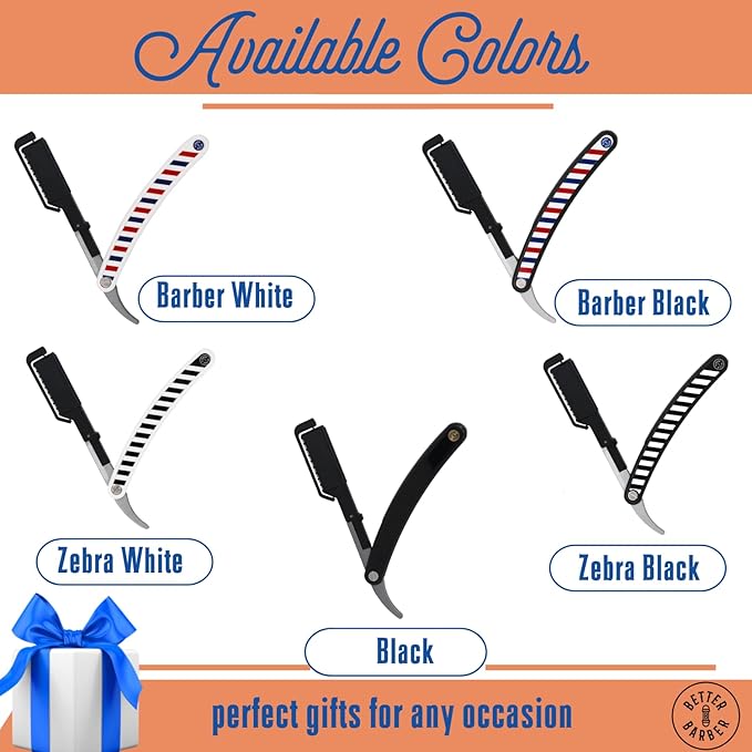 Homie Patented Straight Edge Razors for Men, Close Shaving Razor for Beard with 11 Disposable Blades, Easy to Use and Replace Single Edge Razor Blades with Protective Layer & Safety Lock -Barber Black