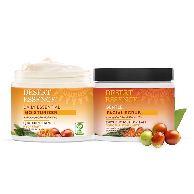 Desert Essence Daily Essential Moisturizer - Nourishing Jojoba, Organic Aloe Vera, Safflower & Geranium Oil - Light-Weight Soothing, Softening Facial Cream - Vegan, Non-GMO, Sulfate & SLS Free - 4oz