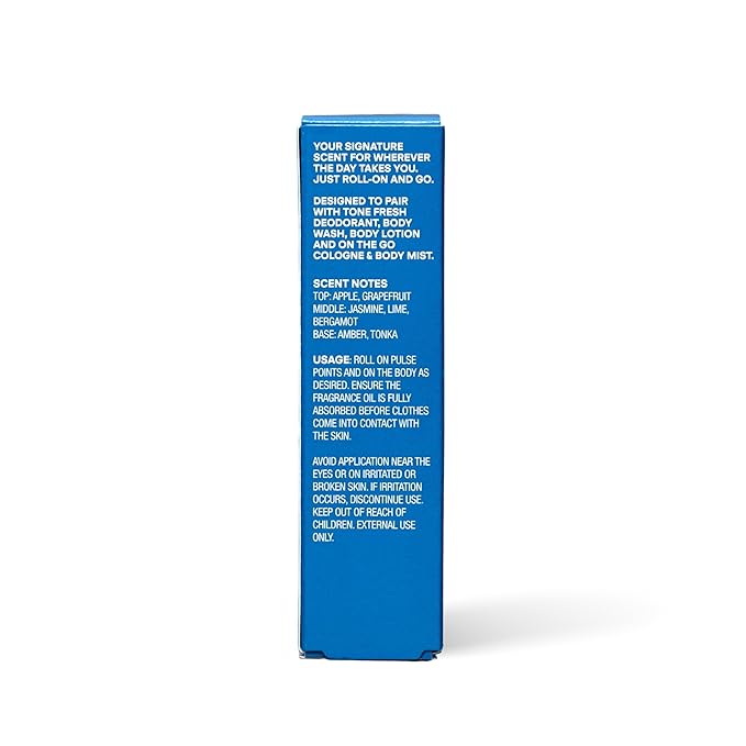 TONE Roll-on Fragrance Oil, 25ml, Fresh, Fragrance Oil for Men with Notes of Jasmine, Mandarin Orange, and Patchouli