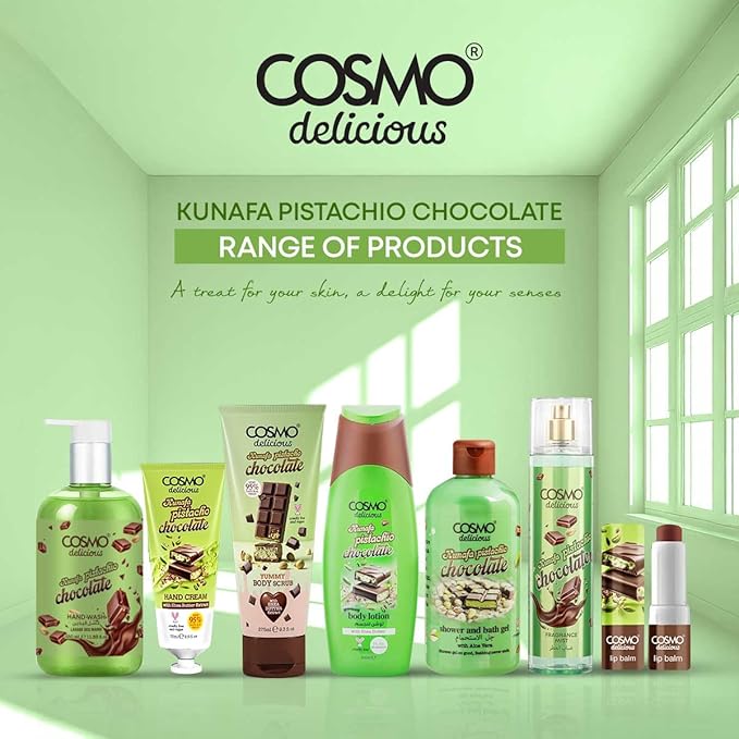Cosmo Delicious Kunafa Pistachio Chocolate Fragrance Mist 150ml, Kunafa Parfum, Cocoa, Nutty & Sweet Dessert Scent, Gourmet Body Spray, Perfect For Everyday Wear, Long Lasting Perfume For Women & Men