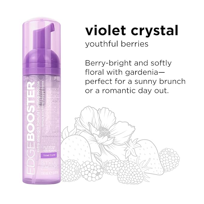 Style Factor EDGE BOOSTER Extra Strength Setting Mousse โ Frizz Control, Extra Volume, and Conditioning โ 6.4oz Violet Crystal Mousse for Curly Hair