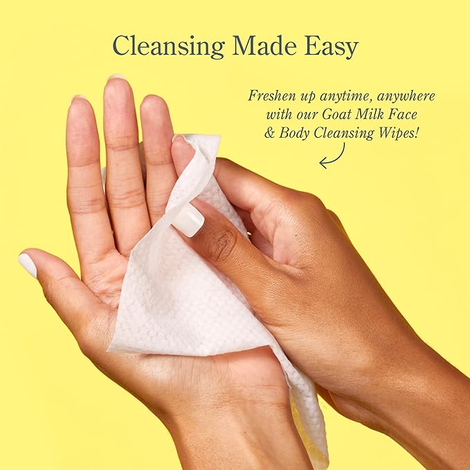Beekman 1802 Face & Body Wipes, Sunshine Lemon Scented, 30 Count - Cleanses Dirt & Makeup, With Goat Milk, Aloe & Vitamin E - Alcohol Free, Biodegradable, Good for Sensitive Skin