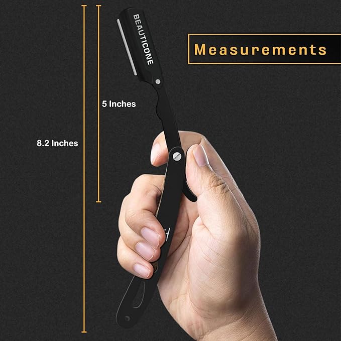 BEAUTICONE Straight Razors for Men, Straight Edge Razor, Single Blade, Stainless Steel, Barber Razor for Men's Shaving, Barber Shaving Knife, Swinglock