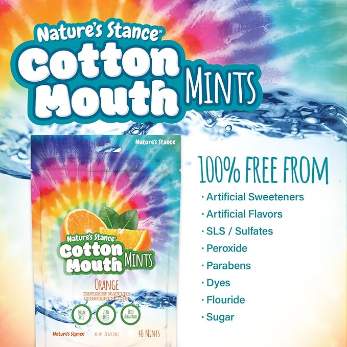 Nature’s Stance Cotton Mouth Xylitol Mints for Dry Mouth Relief - Sugar Free Mints, Stimulate Saliva & Freshen Breath, Throat, Teeth, Gums - Xylitol Lozenges, 40 Count (Orange)