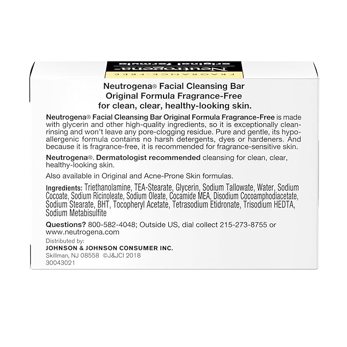 Neutrogena Original Transparent Facial Cleansing Bar, Fragrance-Free Glycerin Face Wash Bar Soap for Gentle Daily Cleansing, Hypoallergenic & Dye-Free Pure Facial Soap, 3.5 oz
