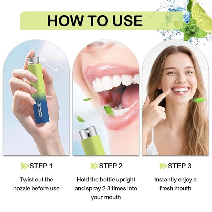 3PCS Probiotic Oral Spray,Mouth Spray Fresh Breath Freshener for Bad Breath,Long-lasting Fresh Breath Spray for Dry Mouth,Convenient Travel Size Mouth Freshener Spray for Oral Care