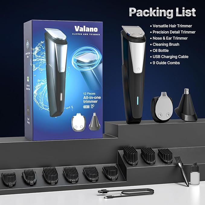 Valano Professional Beard Trimmer Men's Hair Clippers for Men All-in-One Self-Sharpening Electric Blades Mustache Grooming Kit Gift for Men Boyfriend Husband Family