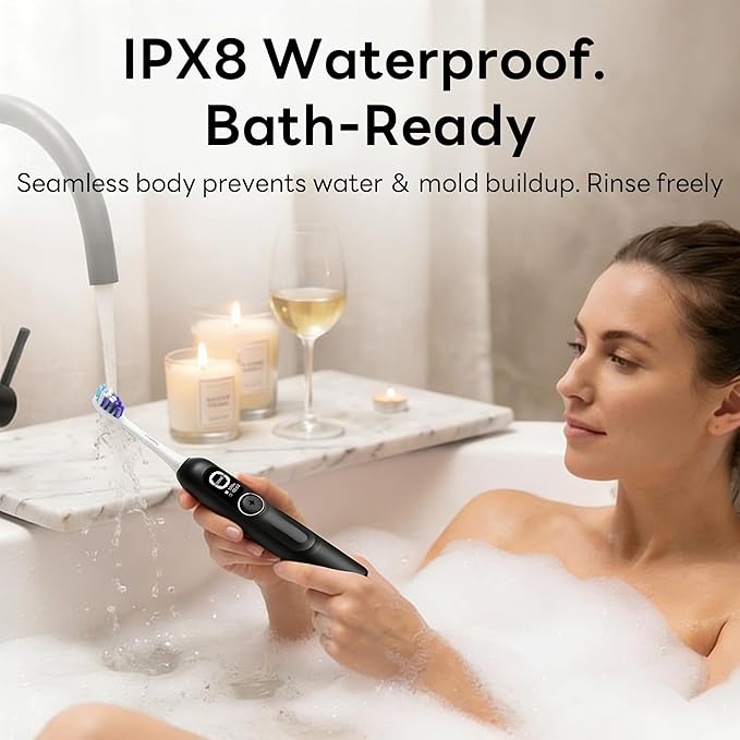 AI Sonic Electric Toothbrush for Adults with Brushing Score & Smart Timer Display, 6-Zone Tracking, Rechargeable Whitening Brush with Soft Heads (Midnight Black)