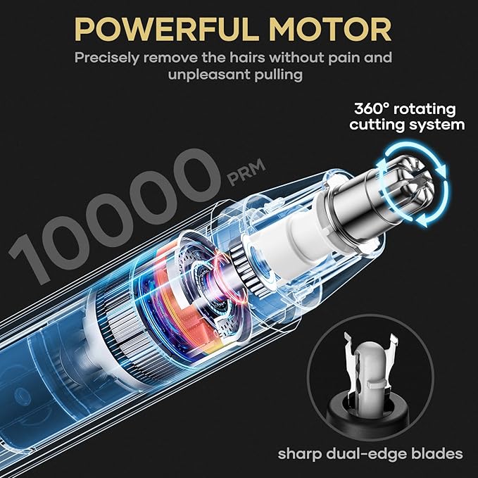 HOMETALL Rechargeable Nose Hair Trimmer for Men Women, Professional Painless Ear Eyebrow & Facial Hair Trimmer - 10,000 RPM Powerful Motor with Dual-Edge Blades, Wet/Dry, Easy to Clean