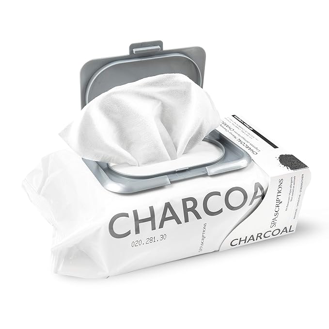 SpaScriptions Charcoal Cleansing Facial Wipes - Deep Cleansing, Purifying, Makeup Remover Wipes for Pore Cleansing, Impurities & Oil Control, Daily Use Face Wipes for All Skin Types, 1-Pack (60ct)