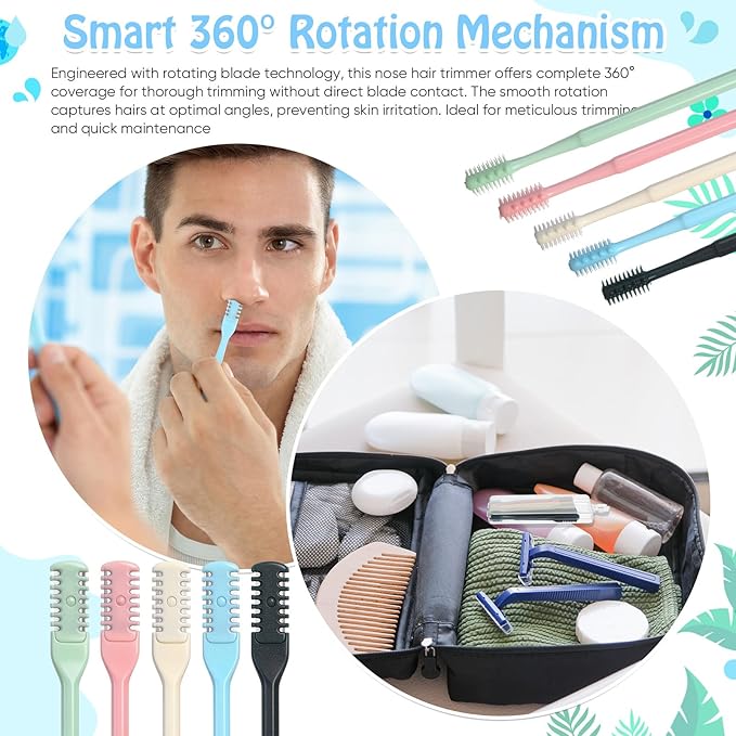 72 Pcs 2-in-1 Nasal Hair Cutter Double Sided Nose Hair Trimmer Bulk for Women Men Portable 360° Rotating Manual Nose Nasal Knife Soft Cleaning Brush Box Package Multicolor