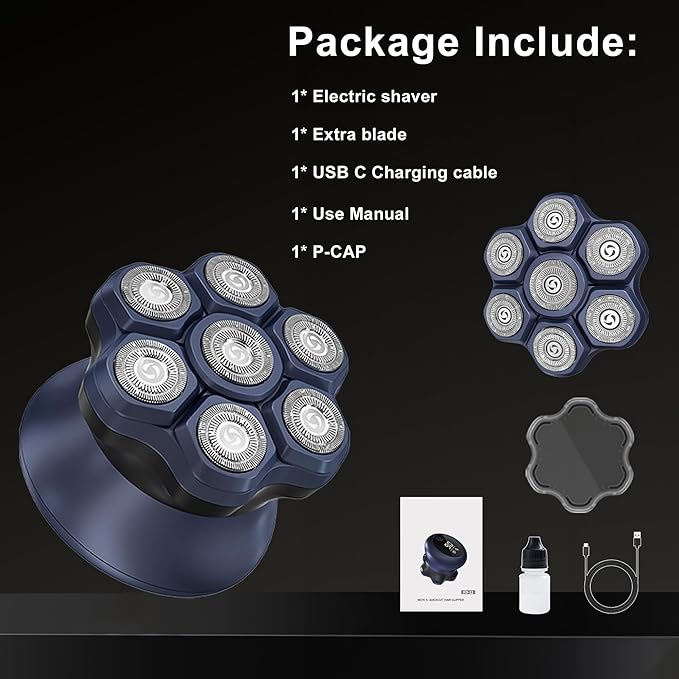 Upgraded 7D Head shavers for Bald Men,Bald Head Electric Razors,Waterproof Dry Wet Rotary Shavers/Razor for Balder with an Extra agnetic Head(Blue)