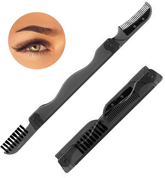12 Bulk Eyebrow Razors Pocket Folding Facial Hair Trim Shaper Shaver Brush Comb
