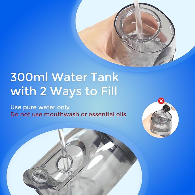 Operan 300ml Cordless Water Dental Flosser, Portable Water Flossers for Teeth, 4 Pulse Modes IPX7 Waterproof Oral Irrigator with 4 Tips, 21 Days Runtime for Travel, Home, Braces, Gum Care, Black+1Pack
