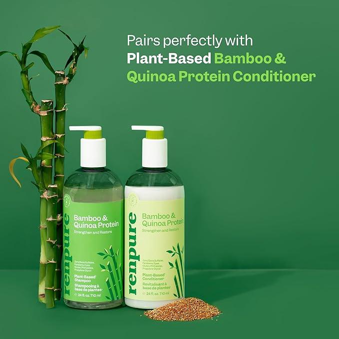 Renpure Bamboo & Quinoa Shampoo, Plant-Based – Restores, Hydrates & Strengthens For Healthier Hair – For Weak, Dull & Damaged Hair - Bamboo Extract & Quinoa Protein – 24 Fl Oz