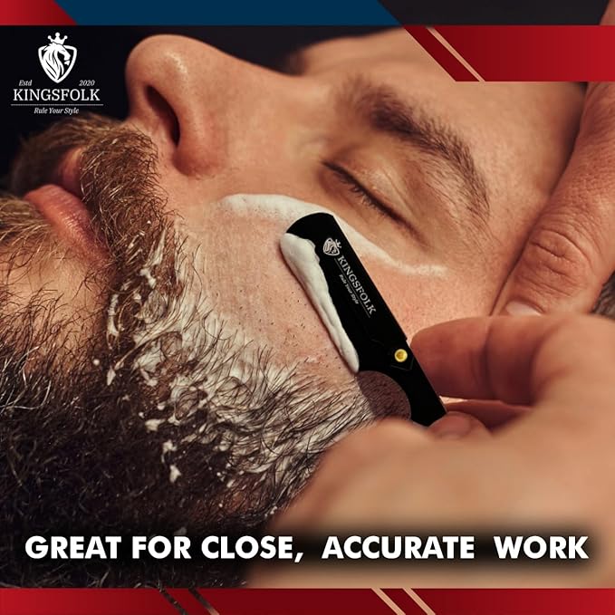 Professional Straight Razor Kit, Black Stainless Steel, with 100 Platinum Blades, Leather Pouch, Cleaning Cloth, Nitrile Gloves Ergonomic Design for Barbers and Home Grooming