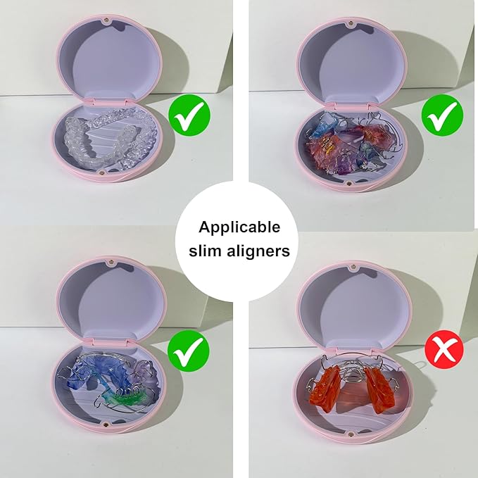 2PCS Retainer Case Compatible with Invisalign,Cute Slim Aligner Case,Customized Magnetic Closure Orthodontic Retainer Cases (2 Pack Pink + Purple Silicone)