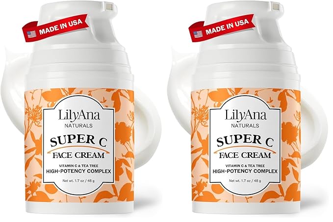 LilyAna Naturals Face and Neck Moisturizer for Women and Men - Moisturizer Face and Neck Cream for Dry Skin and Dark Spot Brightening (Super C, 1.7oz) (Pack of 2)
