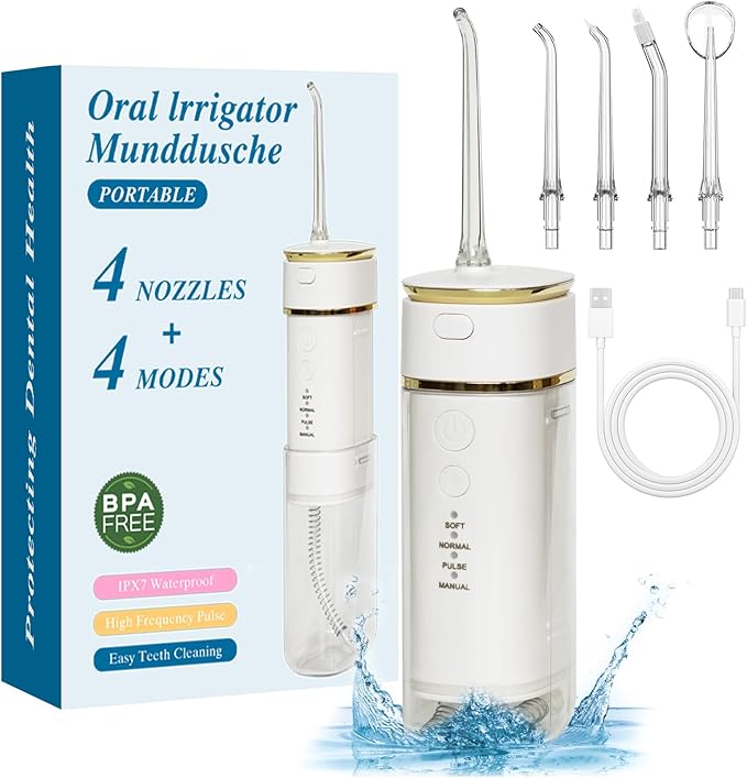 Water Flosser Mini Cordless Portable Rechargeable Oral Irrigator, Telescopic Water Tank with IPX7 Waterproof 3 Models, Suitable for Family Use and Travel
