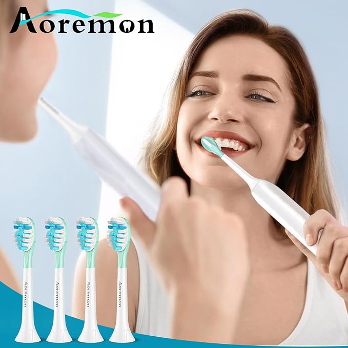 Aoremon Replacement Heads for Sonciare C3: Toothbrush Heads fit for Philips Sonicare 2 Series 3 Series ProtectiveClean DiamondClean FlexCare HealthyWhite 4100 5100 6100 G3 W3 C2 G2 C1, 4 Count,White