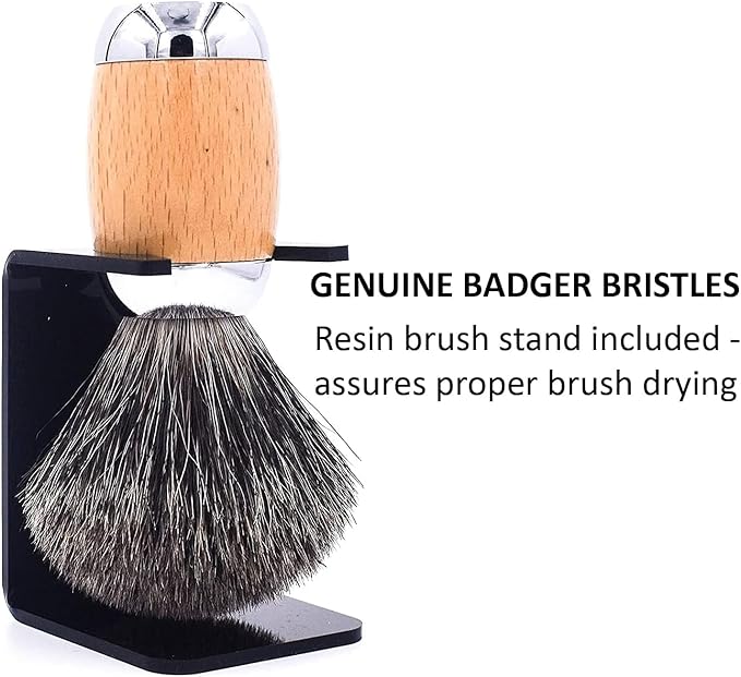 Taconic Shave 100% Mixed Badger Shaving Brush – Extra-Dense 22 mm Knot for Rich Lather, Beechwood & Chrome Ergonomic Handle + Lucite Stand Included