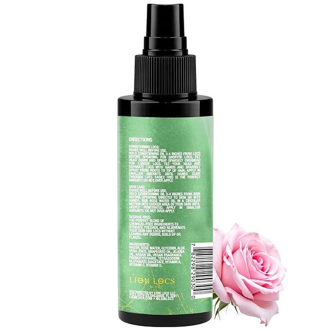 Lion Locs Rosewater Moisturizing Spray for Locs and Skin | Organic Vegan Conditioner Rose Water for All Hair Types (4oz, Desert Nectar)